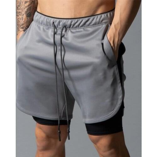 Black Running Sport Shorts Men Jogging 2 in 1 Bermuda Gym Fitness Training Male Summer Quick Dry Double layer Beach Short Pants