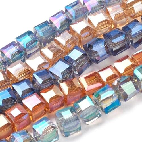 20 strand (Approx 100pcs/strand) 4mm Glass Cube Random Mixed Color Drilled Cat Eye Beads Crystal Spacer Bead DIY Jewelry F8