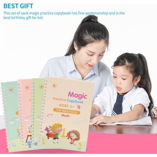 English Number Lettering Magic Practice Copybooks 4 Books/Sets Of ChildrenS Magic Books Reusable 3D Calligraphy Copybooks
