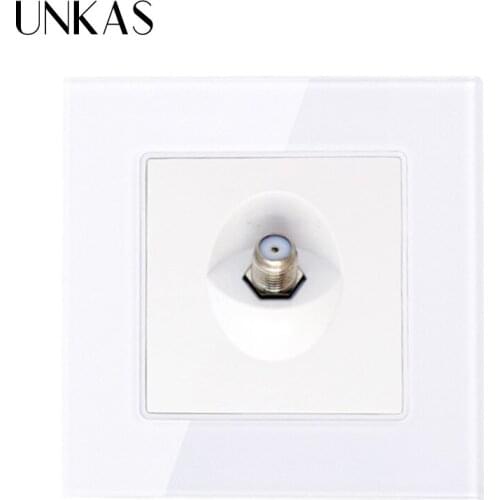 UNKAS Free Shipping New Arrival 1 Gang Satellite Socket / Outlet Wholesale/Retail, White Luxury Crystal Glass Panel, GB-C791ST
