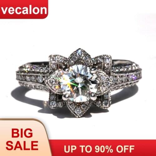 Vecalon Vintage Flower shape ring 925 sterling silver AAAAA Cz Engagement wedding Band rings for women men Party Finger Jewelry