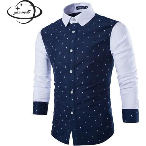 Yauamdb Men Shirt Spring Autumn Size M-2xl Cotton Male Skull Print Long Sleeve Shirt Casual Slim Turn-down Collar Clothes Y46