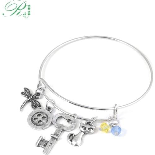 RJ Halloween Jewelry New Movie Coraline Bracelets Bangles Dragonfly Button Key Charms Wrist Cuff Women Men Girl Bijoux Gift