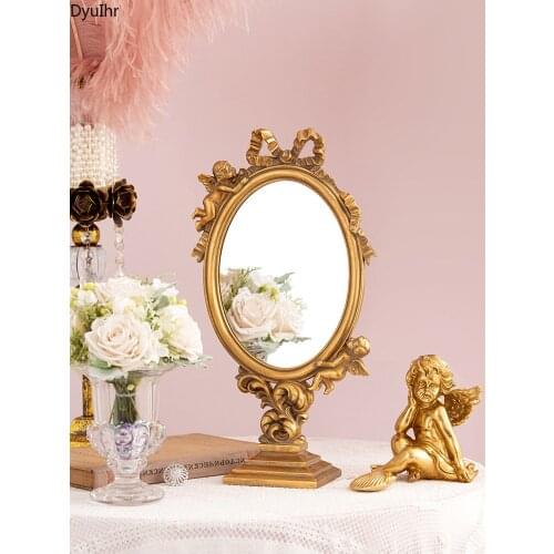 Nordic Retro Makeup Mirror Resin Crafts Home Personality Dressing Table Mirror Living Room Bedroom Bathroom Mirror Decoration