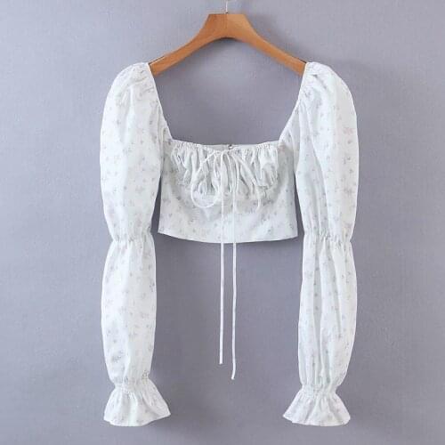 YENKYE Sweet Floral Print Long Sleeve Blouse Women Summer Holiday Boho Crop Top Chic Blusas