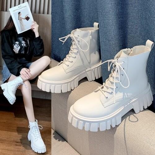 2021 Women 5cm High Heels s Boots Chunky Wedges Platform Winter Lace Up Ankle Boots Lady Booties Lolita Cute Goth Shoes