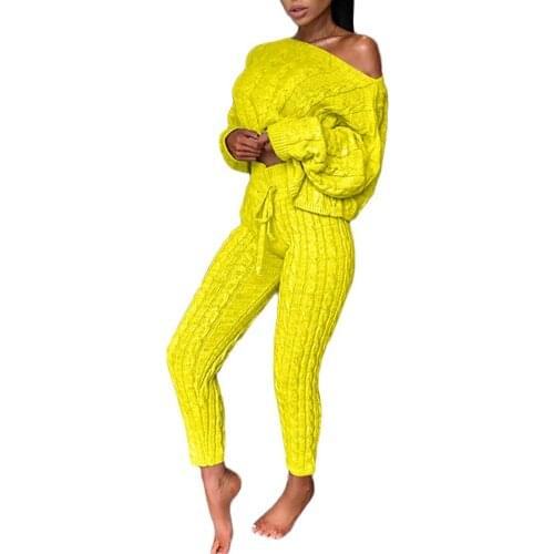 Thick Women Sweater Autumn Winter Knitted Two Pieces Outfit Long Sleeve Sweater Jumpers Pants
