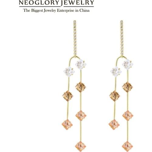 Neoglory Allergy Free Needle Korea Long Hanging Womens Earrings with High Quality Cubic Zircon Simple New Style Gift For Friend