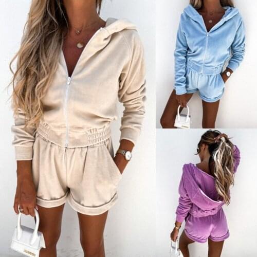 2021 New Women Casual Autumn Hooded Short Pant Sets Fashion Long Sleeve Hooded Shorts Suits Female Summer Sexy Two-piece Sets