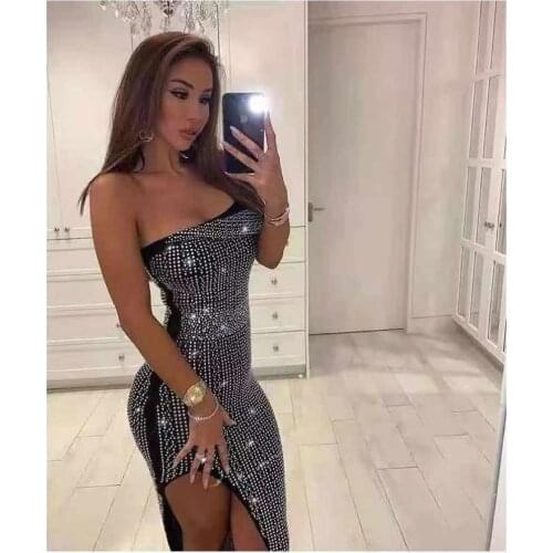 High Quality Black Sexy Sequined Fashion Casual Dress Sleeveless Summer Autumn Womens New Knee Length Dress
