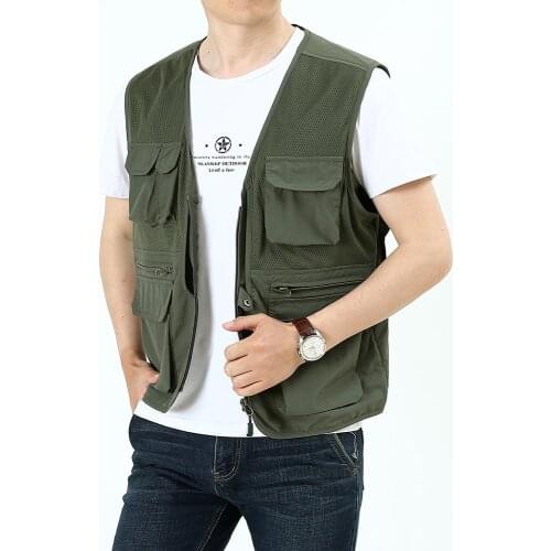 Summer Mesh Vest Men Outdoor Sports Photography Fishing Multi-pockets Tactical Vest Back Removable Waistcoat Chaleco Hombre