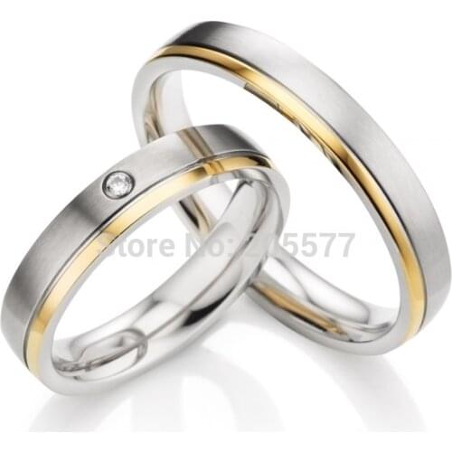 Gold Plating Inlay Pure Titanium custom Couples Rings Sets For Engagment ,Anniversary Wedding