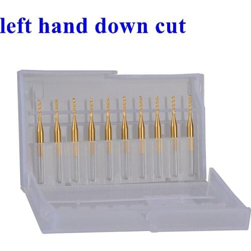 10pc 3.175X1.2X7.0mm Titanium Left Spiral PCB milling cutter down cut Corn end mill Engraving Bit CNC PCB drill bit Set