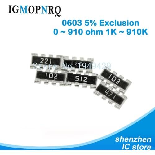 100pcs 0603*4 8P4R 2*4P red Resistencia SMD de 0~910 ohm 1K ~ 910K 2K 2,2K 4,7 K 10K 22K 47K 100K 1M 1 10 100 220 de 470 ohmios