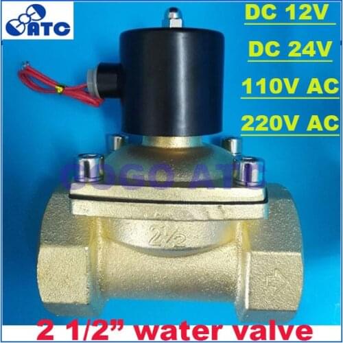 2 way Brass water valve 2 1/2 inch solenoid valve 110V 220V AC 12V 24V DC Normally close 2W650-65 large solenoid valves