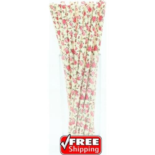200pcs Yellow Flower Paper Straws Tea Party Decorations-Floral Paper Drinking Straws-Vintage Wedding Birthday Colorful Holiday