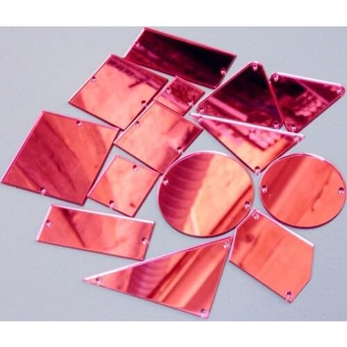 Sew On Acrylic Rose Red Mirror Diamante Rhinestone Crystal Flat Back Mirror Beads With Hole 25PCS