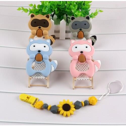 Kovict 5/10pcs Raccoons Baby Silicone Teether Molar Teether DIY For Pacifier Necklace Accessories Chewable Nursing Toys