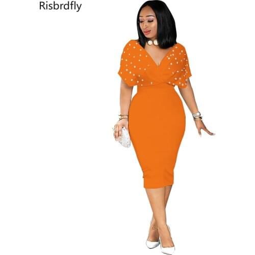 African Dresses for Women 2021 Summer African Women V-neck Polyester Short Sleeve Knee-length Dress African Clothes Women