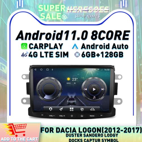 Carplay 8" Android 10.0 Car DVD Player Navigation For Dacia Sandero Duster Captur Lada Xray Logan Symbol Docks Lodgy GPS Radio