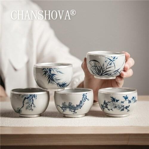 CHANSHOVA 130ml Traditional Chinese Style Hand Painted Ceramic Teacup tea set Coffee cups Handmade China Porcelain H398
