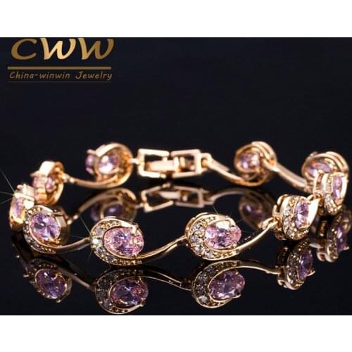 CWWZircons 7 Color Options Yellow Gold Color Black Purple Red Pink Blue CZ Crystal Women Bracelets with Zircon Stones CB160