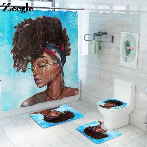 Home Decor 3D Printing Bath Mat and Waterproof Shower Curtain Set Absorbent Toilet Mat Anti-slip Floor Pad Bathroom Carpet Rug