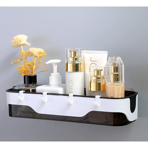 Two-Color Wall-Mounted Bathroom Storage Rack Shelf Lotion Storage Organizer with Hook for Kitchen Household Bathroom Accessories