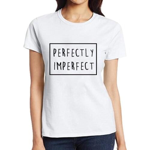 Womens O Neck T Shirt Style PERFECTLY IMPERFECT Print Summer Short Sleeves Tops Black White Punk Rock Tee Shirt Clothing