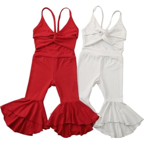 2020 Summer Infant Toddler Baby Kids Girl Romper Jumpsuit Playsuit Overall Flare Pants Red White Outfit
