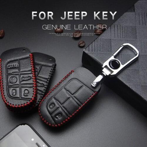 Leather Car Key Cover with Metal Keychain Holder Car Key Case Sets For Dodge Journey Charger Chrysler 200 300C Car Accessories