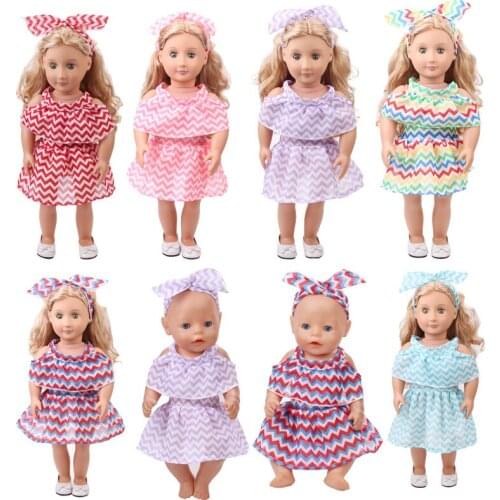 Summer New Pattern Fashion Colorful Corrugated Dress Suit Fit 18 Inch American&43cm Baby New Born Doll Clothes Accessories Girls