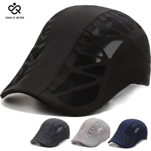 Summer Quick Drying Golf Beret Cap Adjustable Breathable Mesh Flat Hats Sunscreen Fishing Caps Male Sunshade Sun protection H002