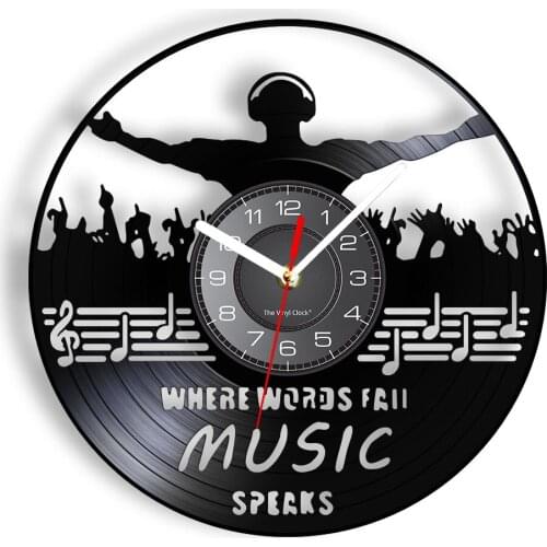 Where Words Fail Music Speaks DJ Party Vinyl Record Wall Clock Musical Quote Album Music Record Wall Clock Vinyl Disk Crafts