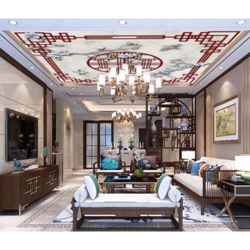 Mural Wallpaper 3D Poetry, writing brush, flower and bird carving photo Wallpapers Personalized Living Room Hotel Ceiling Decor