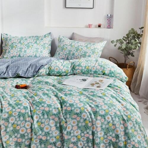 Pastoral green Bedding Set,Plant Flowers Duvet Cover With Pillowcase 200x230/150x200,Blue Plaid Quilt Cover,King Blanket Cover