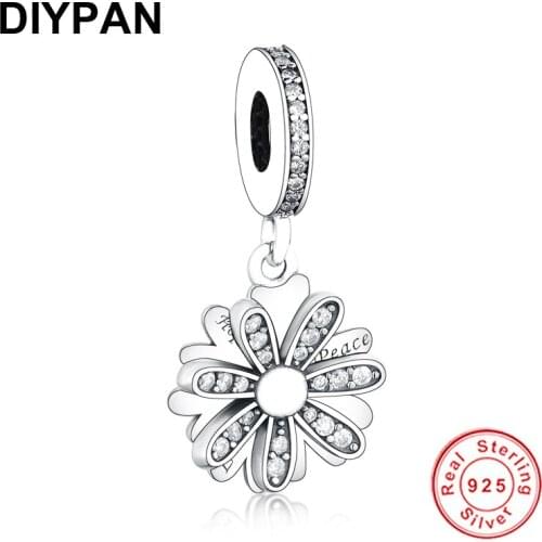 Fit Original Pandora Charms Bracelet 925 Sterling Silver Sparkling Daisy Flower Dangle Charm Pendant Fasion Jewelry Berloque