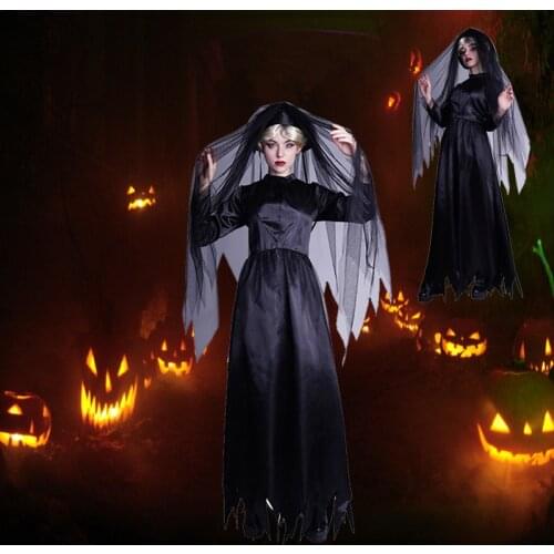 QLQ Womens Ghost Bride Costume Cosplay Facny Dress Scary Black Ghost Dress Adult Halloween Party Costumes Role Play Purim Party
