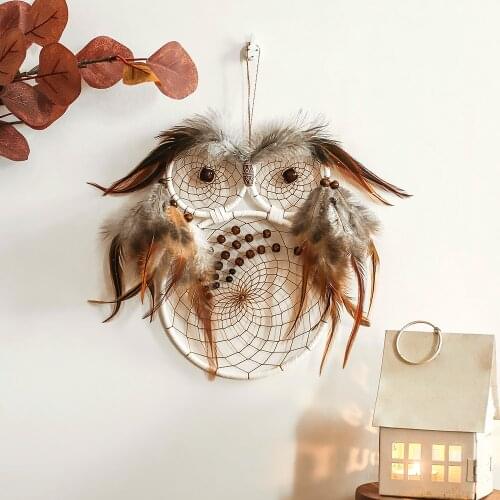 Realistic Owl Dream Catcher Interior Decoration Aesthetic Farmhouse Dreamcatchers Home Wall Decor Retro Shoot Props Boy Gifts