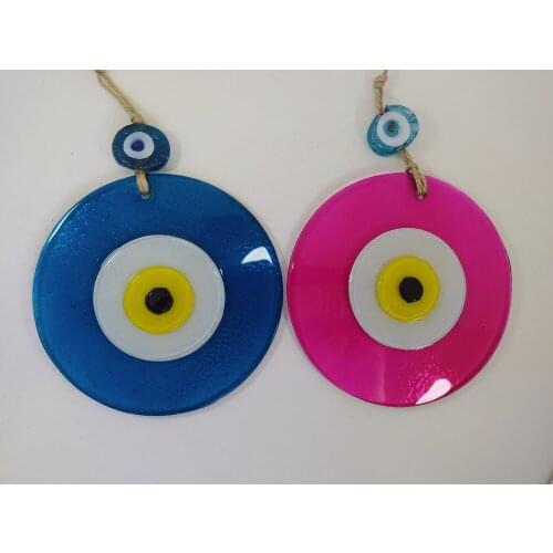 Pink and Turquoise Evil Eyes Big Glass Beads Pendant Charm Turkish Amulet for Wall Hanging Home Room Decor Made in Turkey