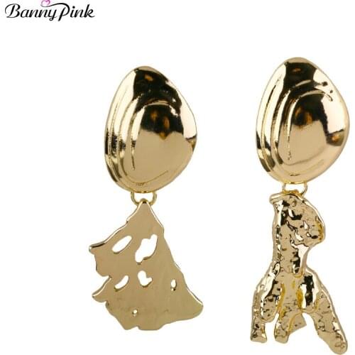 Banny Pink Gold Color Pendant Studs Earrings For Sexy Lady Asymmetrical Geometrical Post Earrings Bijoux