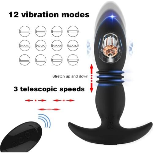 Telescopic Dildo Vibrator Anal plug Prostate Massage for Men G-Spot Vagina Butt Plug 12 Speeds Vibration Sex toys for Men Gays