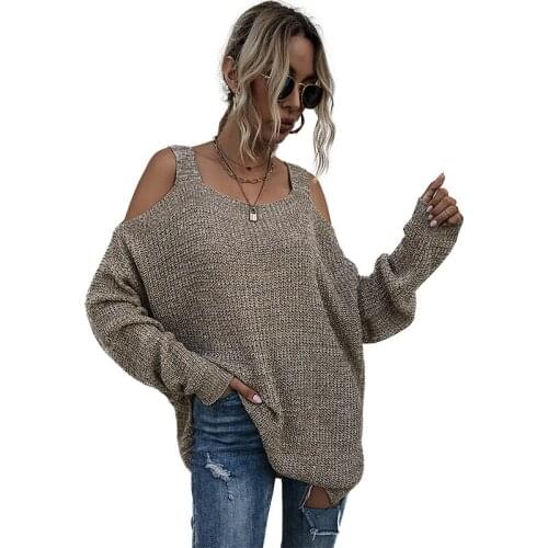 Knitted Casual Loose-shoulder Sweater Womens Long Sleeves 2020 Autumn Winter Oversized Sweater Korean Winter Tops