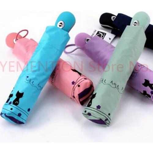 High Quality Romantic Cute Automatic cat Umbrella Rainy sunny umbrella 20pcs