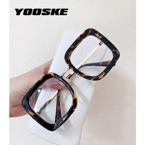 YOOSKE Anti Blue Light Womens Glasses Frame Men Oversized Square Optical Eyeglasses Female Vintage Metal Legs Transparent Frame