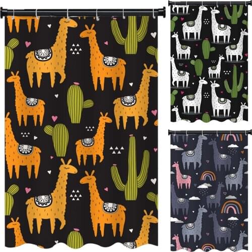 Bath Curtain Alpaca Pattern Waterproof Shower Polyester Cartoon Bathroom Decor