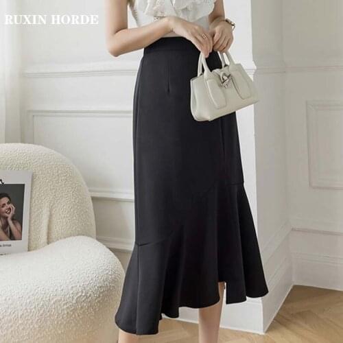 Office Lady A-Line Skirt 2021 Spring Summer Korean Fashion Clothing High-Waist Irregular Over The Knee Wild Fishtail Fairy Dress