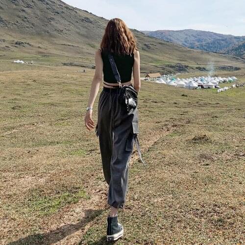 Women 2020 New Fashion Streetwear Cargo Pants Female High Waist Pockets Casual Trousers Ladies Loose Korean Style Sweatpants C19