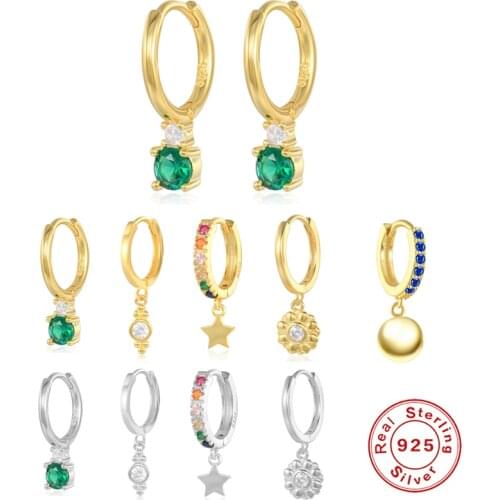 MC 925 Sterling Silver Pop Hoop Earrings For Women Fancy Square/Ball/Star Diamond Pendant Earrings Small Hoop Earrings Jewelry