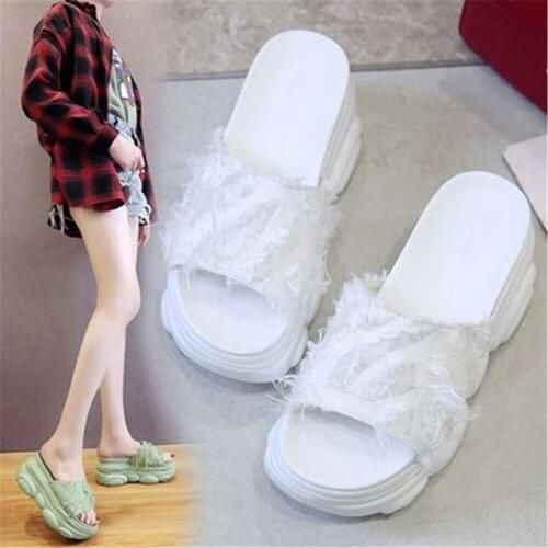 New Women Wedges Slippers High Heels leisure Summer Candy Colors Sandal Woman Shoes Women platform Chunky Mules Slippers 34-41